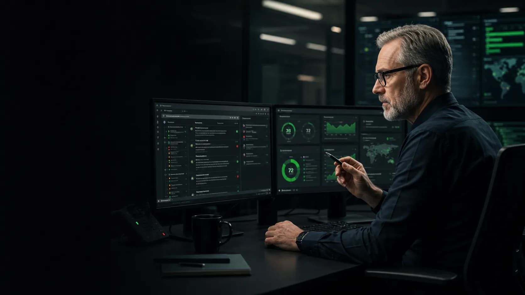 Fraud operations analyst reviewing defensive risk signals in FraudLens